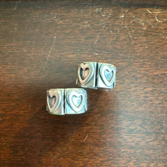 Pandora Pair Sterling Silver Row Of Heart Clips 791978 - Picture 1 of 6